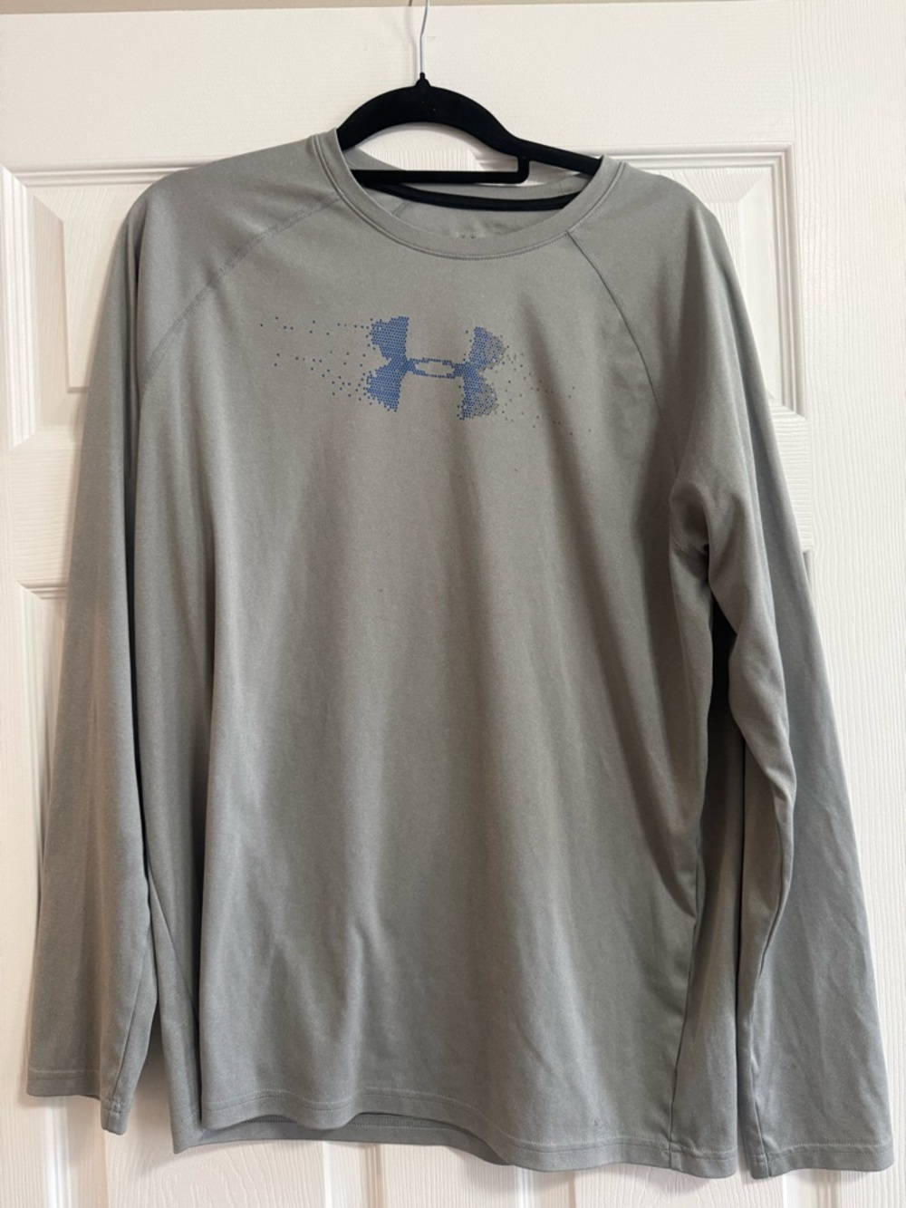 Under Armour Men's Long Sleeve Crew Tee — Light Gray with Blue Logo